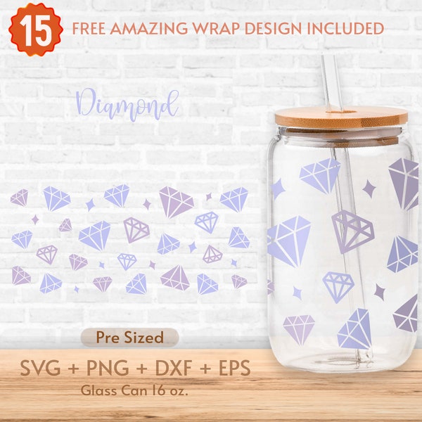 16oz Diamond Libbey Glass Can Svg, Diamond Ring Glass Can Wrap Svg, Jewel Svg, Wedding Svg, Bride Svg, Coffee Glass Wrap, Cricut Cut Files