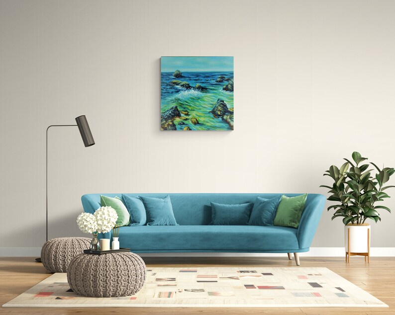 Original Sea Painting, Oil on Canvas, Realistic Art, Wall Decor, Contemporary Art image 1
