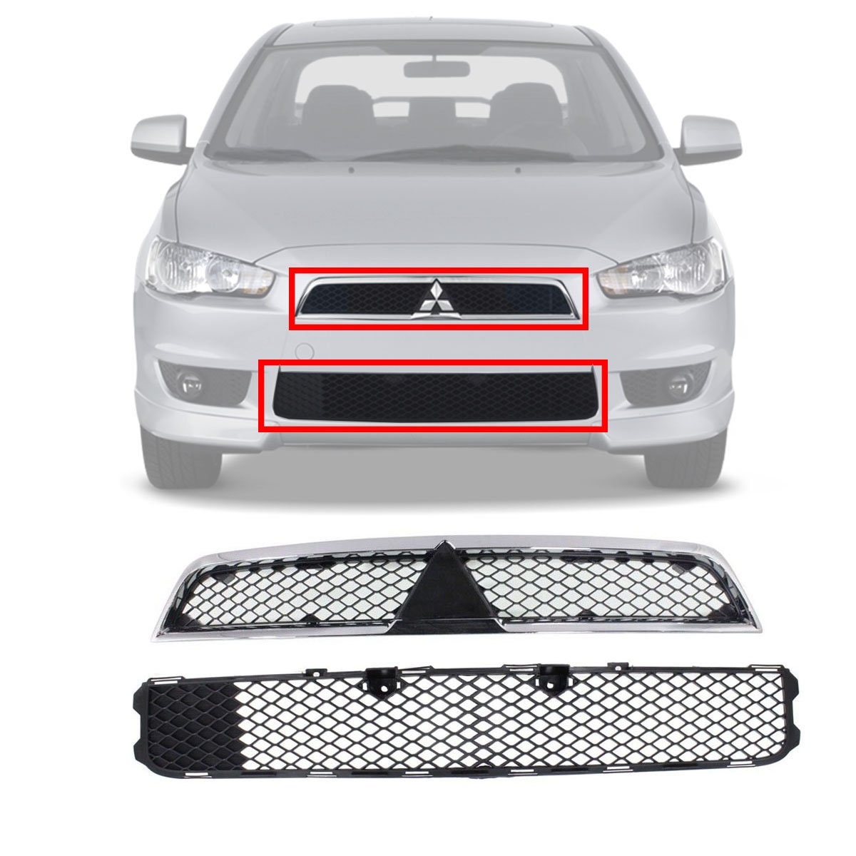 Chrome & Black Front Upper Grille For 2015-2018 Nissan Murano - Mesh Style
