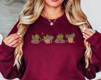 Cats and Plants Sweatshirt, Succulent Sweatshirt, Plant Lover Gift, Cat Lover Gift, Plant Sweatshirt, Cat Sweatshirt, Gardener Sweatshirt