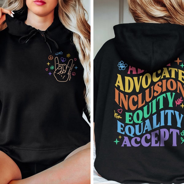 Adapt Advocate Inclusión Equidad Igualdad Aceptar sudadera, sudadera de educación especial, sudadera con capucha de autismo, sudadera con capucha de maestro, sudadera de atención plena