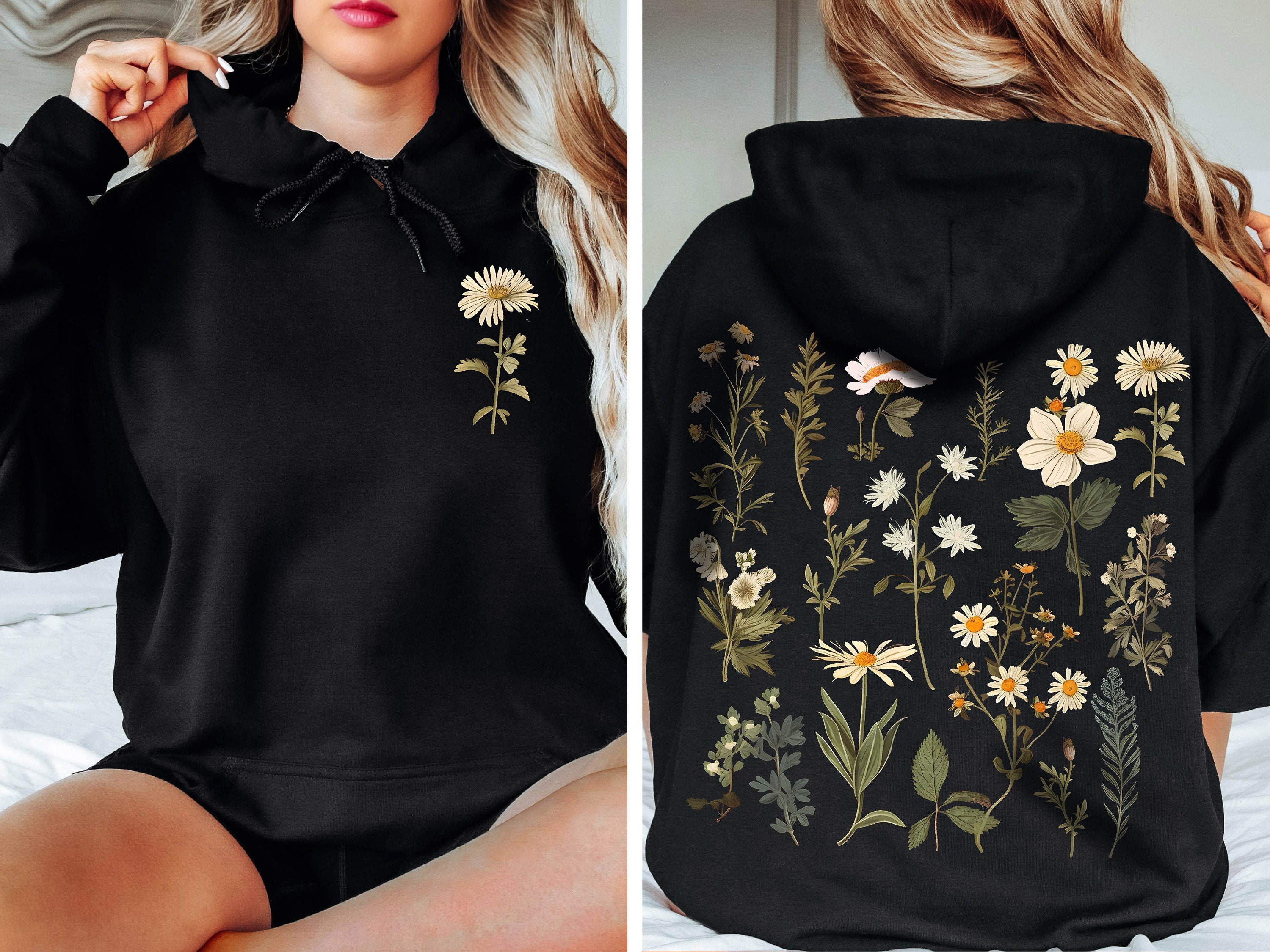 Floral Black Hoodie - Etsy