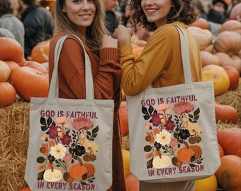 Religious Christian Tote bag for Women : Christmas Easter Fall Thanksgiving Gifts for Friends and Family, God Is Faithful In Every Season