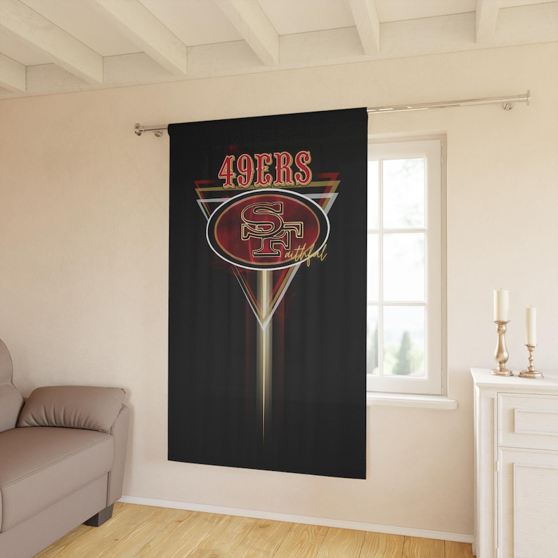 Gordijnen, San Francisco 49ers Faithful-gordijn, rood en goud kamerdecor, voetbalfan thuis, slaapkamergordijnen, decoratie sportthema afbeelding 2