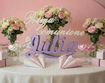 Prima Comunione/heilige communie aangepaste 3D-naamversieringen (doop, diploma-uitreiking, bruiloft, pasgeboren baby), 4 cm dik, tafel- en muurdeco.