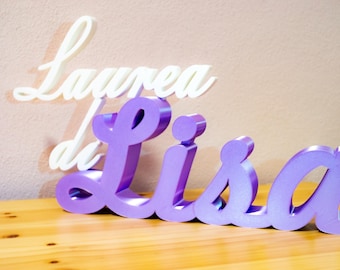 Laurea/Graduation 3D Name Decorations (Holy Communion, Baptism, Wedding, New Born Baby) - 4 cm Thickness. Table and Wall Decoration.