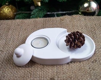 Silicon Mould "Oval candle holder for tealight with a plate for matches, jewellery, candles" for resin, chalk, Jesmonite and plaster