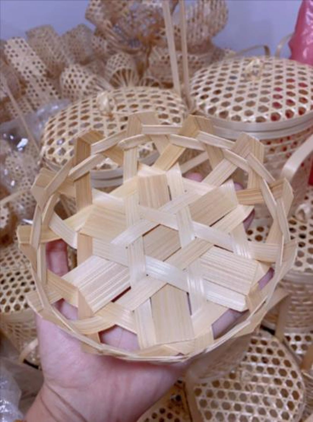 5 Bamboo Woven Serving Trays Natural Handmade Thai Eco friendly Palm 