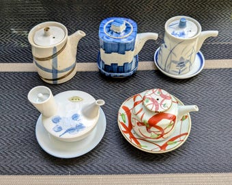 Choose Your Japanese Vintage Soy Sauce Dispencer - Arita Porcelain Bottle with Saucer Pot Handmade in Japan Collectible