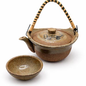 Nuevo juego de té japonés de barro - Tetera y taza de sake/dobinmushi - Vintage - Hecho en Japón - Sin usar
