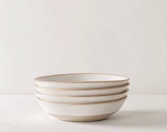 Minimal Pasta Bowl | Stoneware - Pottery Pasta Bowl - Artisan Stoneware Pasta Bowl - Ivory Dipped Artisan Pasta Bowl - Minimal Pasta Bowl