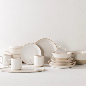 Minimal Dinnerware Set | Stoneware - Dinnerware Set - Stoneware Plates and Bowls - Stoneware Dinnerplate Set - Artisan Dinnerware Set