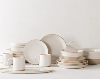 Minimal Dinnerware Set | Stoneware - Dinnerware Set - Stoneware Plates and Bowls - Stoneware Dinnerplate Set - Artisan Dinnerware Set