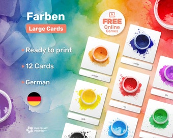 Large German Colour Cards Set - Ideal for Kids, Language Learners, Montessori, and Homeschooling - Printable Flashcards