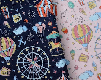 Cotton Fabric, Vintage style, Fashion Design, Textile printing, Playground, Children’s Park, Carousel, Circus, A half yard, Balloom(C071)