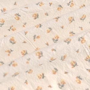 Tessuto misto cotone e lino, beige, design, stampa floreale, fai da te, fiori, stile vintage, mezzo metro (CL003)