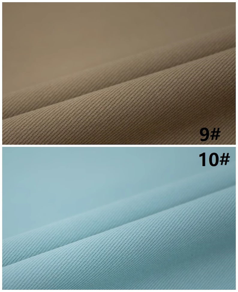 Pu&ograve; includere: Due campioni di tessuto, uno beige e uno azzurro chiaro, con una trama testurizzata. I campioni sono etichettati "9#" e "10#" rispettivamente.