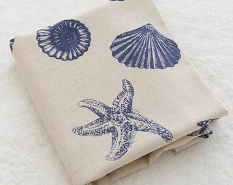Cotton Linen Blended Fabric, Shell, Conch, Starfish, Sea Star, Sea, Halobios, DIY, Vintage style, Textile printing, A half yard (CL019)
