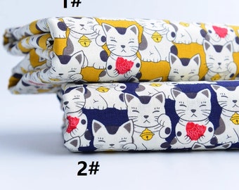 Tela de algodón, costura, bricolaje, gato de la suerte, Maneki Neko, estilo japonés, diseño de moda, artesanía, dibujos animados, Koi, media yarda (C041)