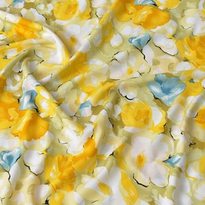 Cotton Fabric, Viscose, RAYON, Summer, Flower, Floral, Yellow, Bloom, Oil painting, Watercolor, Delicate and Pretty, A half yard (C074)