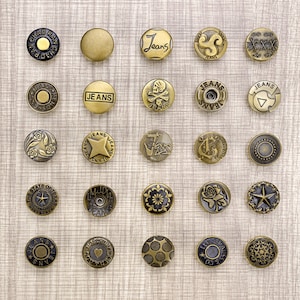Set of 8, Round 20mm Button, Metal, Kirsite, Fashion Design, For Denim Fabrics, Sewing, DIY, Craft, A half yard (A011)
