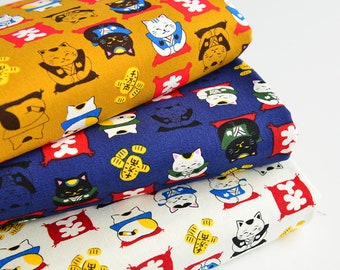 Tela de algodón, gato oficial, funcionario, Maneki Neko, gato de la suerte, estilo japonés, millones de taels, festival tradicional, media yarda (C073)