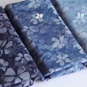 Denim, Fabric, Blue, Jacquard weave, Sewing, Design, Floral print, A half yard (D004)