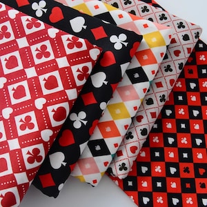 Tessuto di cotone, Poker, Fashion Design, Picche, Cuore, Diamante, Club, Griglia, Colorato, Artigianato, Stampa digitale, Mezzo metro (C058)