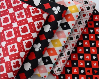 Cotton Fabric, Poker, Fashion Design, Spade, Heart, Diamond, Club, Grid, Colorful, Craft, Digital print, A half yard (C058)