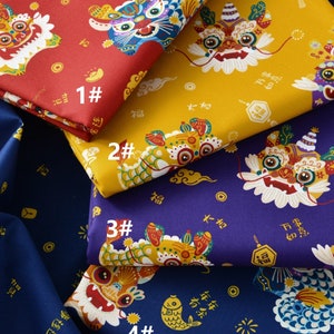 Cotton Fabric, Sewing, Dragon, Cartoon, Chinese Style, Traditional Culture, Lucky, Lunar New Year, Toy Figurine, Doll, A half yard (F022)
