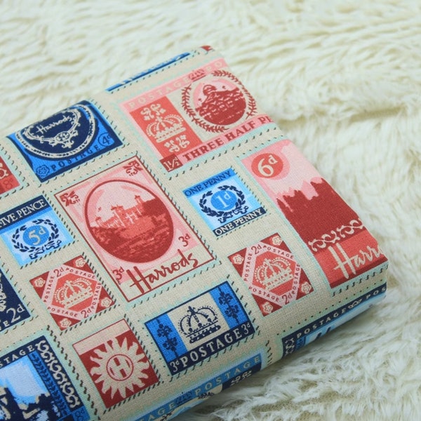 Stamps Fabric, Cotton Fabric, Postage stamps, British Stamps, Fashion Design, Textile printing, Colorful, Sewing, Craft, A half yard (C095)