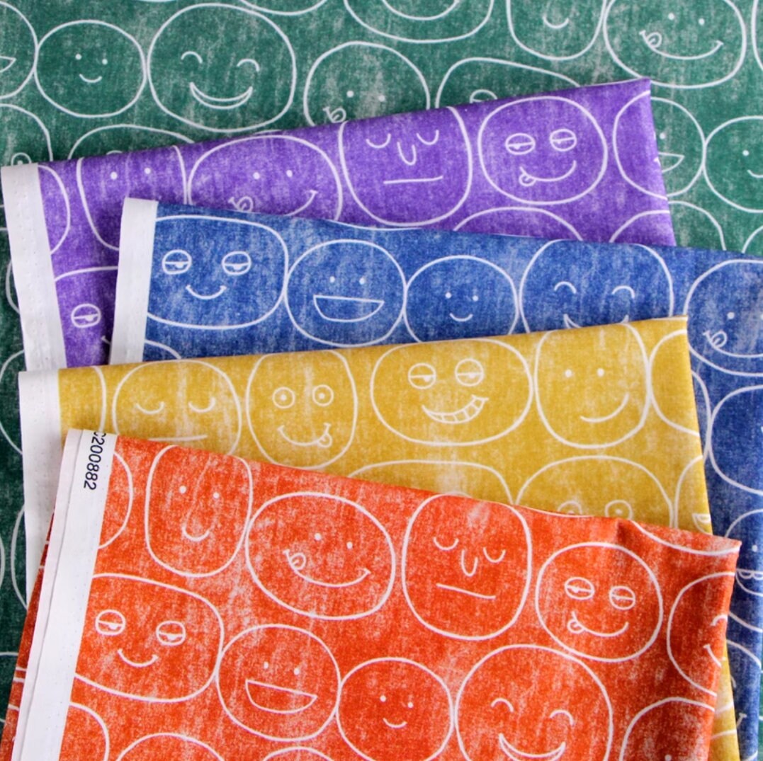 Cotton Fabric, Emoji, Emote, Emotion, Cartoon Potato, Various, Fashion Design,  Multi-color, Colorful, Sewing, DIY, Craft, A half yard(C110)