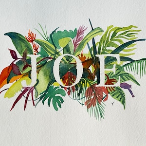 Pintura original com nome pintada à mão com tema de selva para berçário de bebê ou quarto de criança