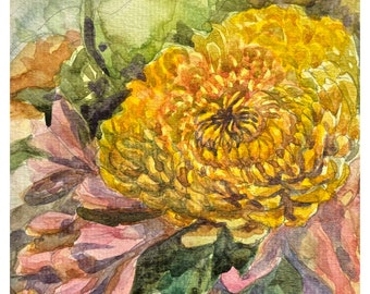 Spring Blossom Miniature Watercolor: Vibrant Botanical Bouquet