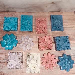 Homemade soaps with dried flowers