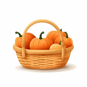 Basket With Pumpkins Clipart, 10 PNG Pack, Digital Download, Watercolor ...