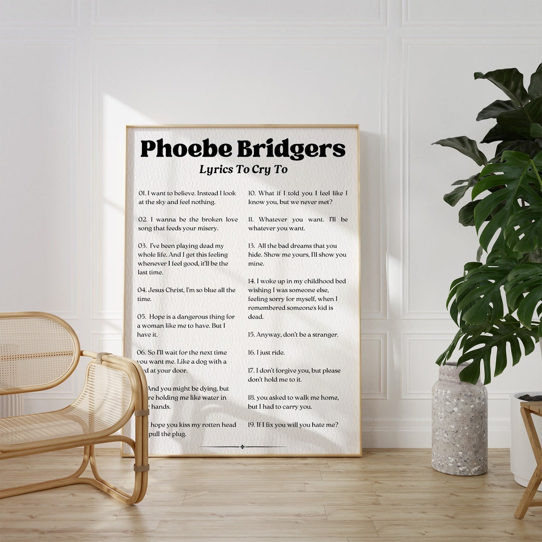 Phoebe Bridgers Lyrics Poster Phoebe Merch Wall Art I Know - Etsy