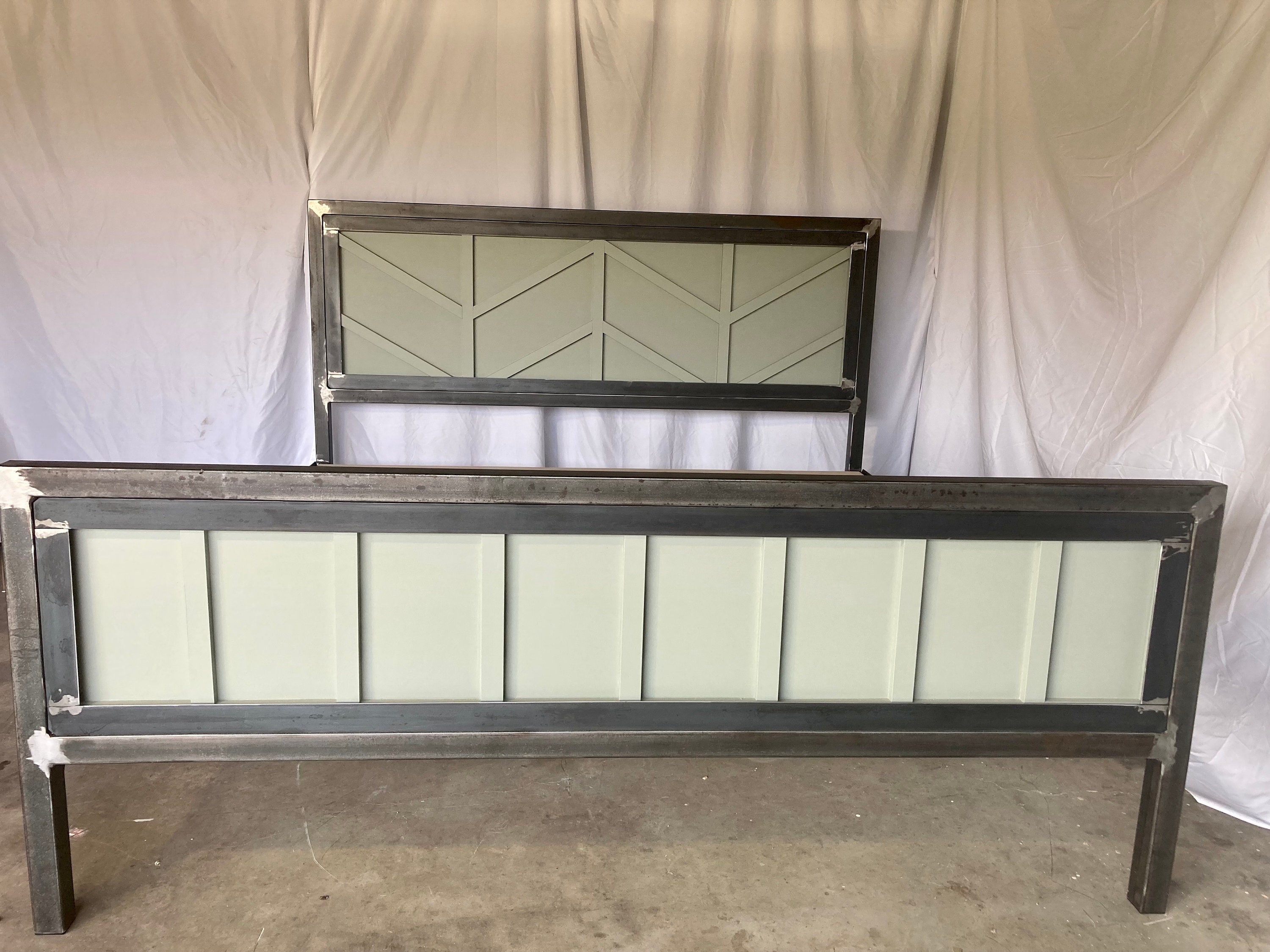 Photo inspiration: Picture Idea: Industrial Steel Bed Frame Geometric Headboard And Footboard