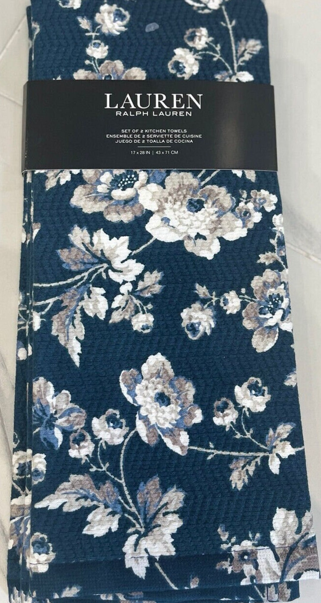 Lauren Ralph Lauren Kitchen Towels Floral Teal Blue Flowers Etsy