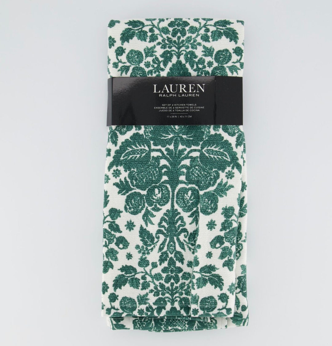 LAUREN RALPH LAUREN Two Pack Green Peretti Damask Kitchen Towels