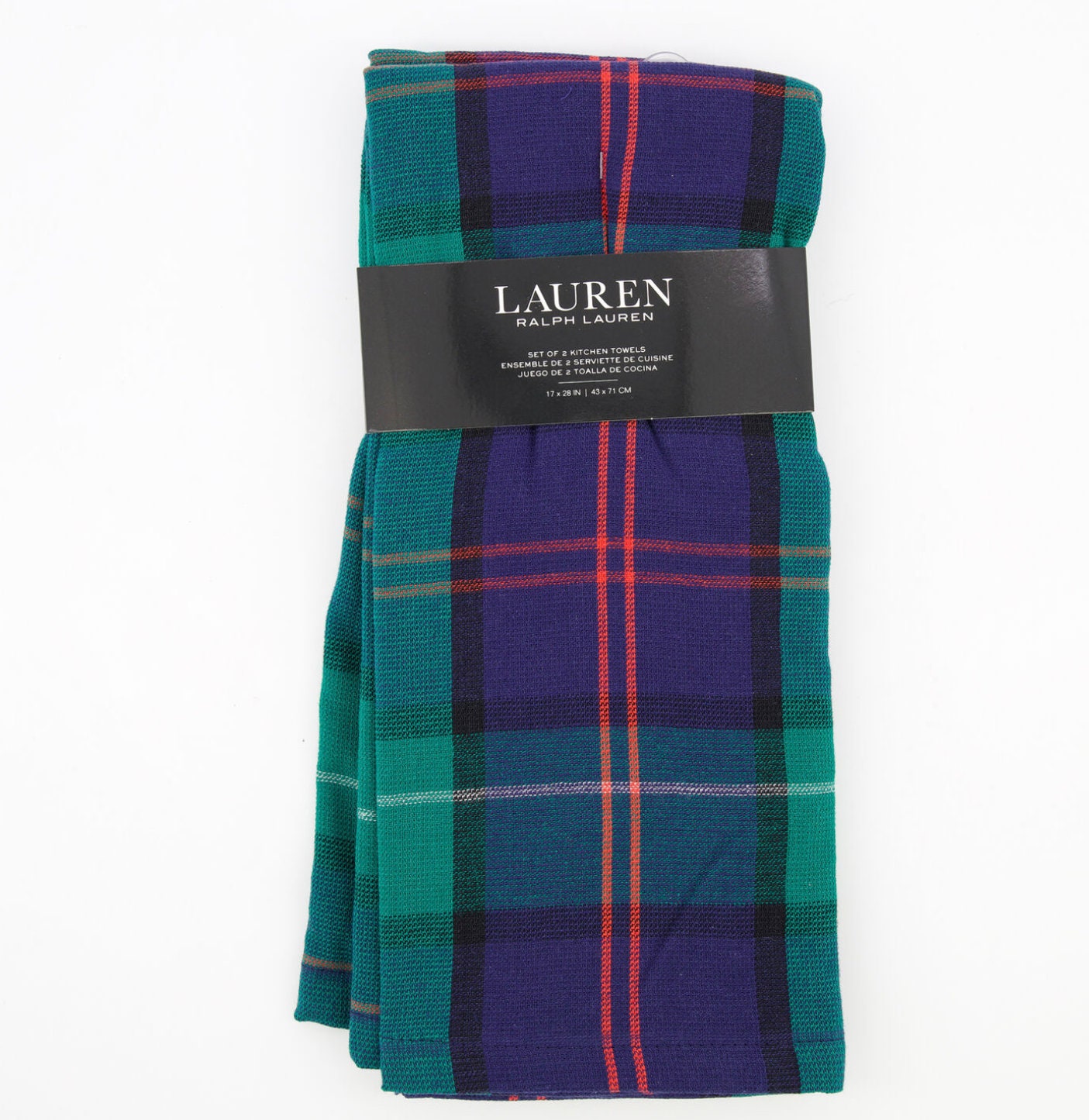 RALPH LAUREN Two Pack Multicoloured Plaid Kitchen Towels 63x76cm 