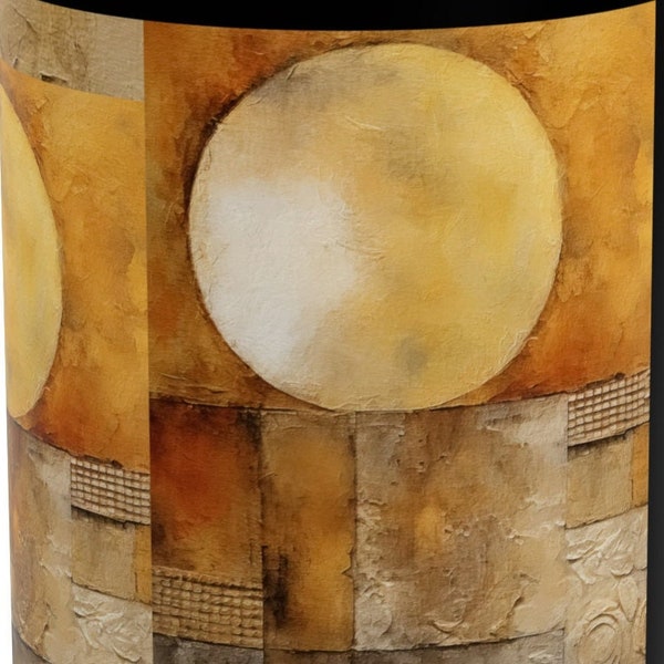 Golden Spheres large 15 oz. ceramic mug, abstract, modern, Inspired by Art Deco period, stylish and sophisticated in tones of gold on black