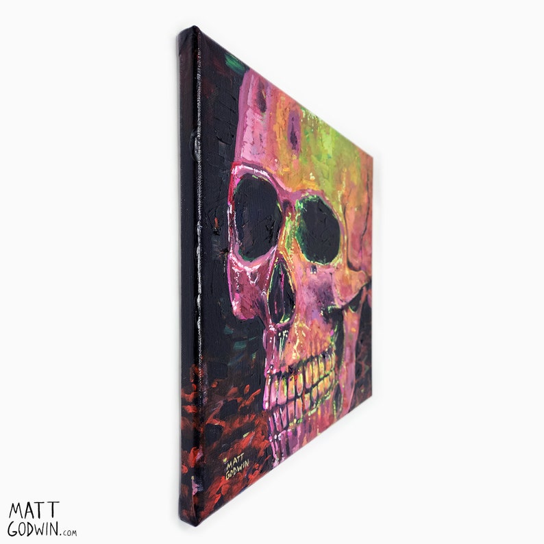 Acid Skull Painting by Matt Godwin, Original Art, Acrylic on Stretched Canvas, 12x12 5/8 deep image 2