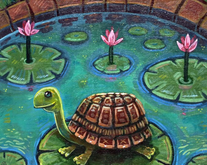 Lily Pad Turtle Original UV Varnished Acrylic Painting on Wood by Matt ...