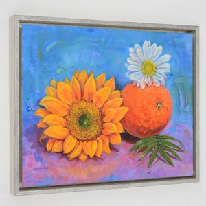 Orange and Flowers Acrylic Painting by Florida Artist Matt Godwin 20"x16" (Framed: 21.5" w x 17.5" h x 1.8") image 3