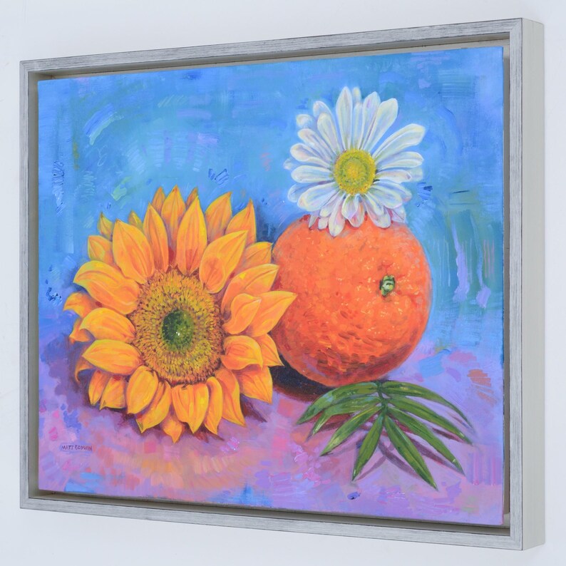 Orange and Flowers Acrylic Painting by Florida Artist Matt Godwin 20"x16" (Framed: 21.5" w x 17.5" h x 1.8") image 4