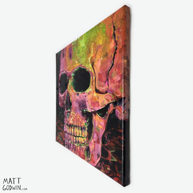 Acid Skull Painting by Matt Godwin, Original Art, Acrylic on Stretched Canvas, 12x12 5/8 deep image 3