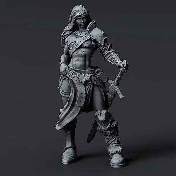 Woman Barbarian dnd Miniature FREE SHIPPING AND POST PROCESSING | Premium 3D Printed Fantasy Tabletop Miniatures 28mm 32mm up to 200mm