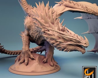 Antique Red Dragon Premium Miniature – DnD 28mm 32mm Tabletop RPG Figurine | 3D Printed Resin Unpainted | Premium Fantasy dnd Miniature Mini