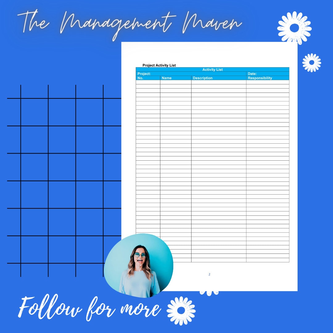 Project Management Activity List Excel Template - Etsy